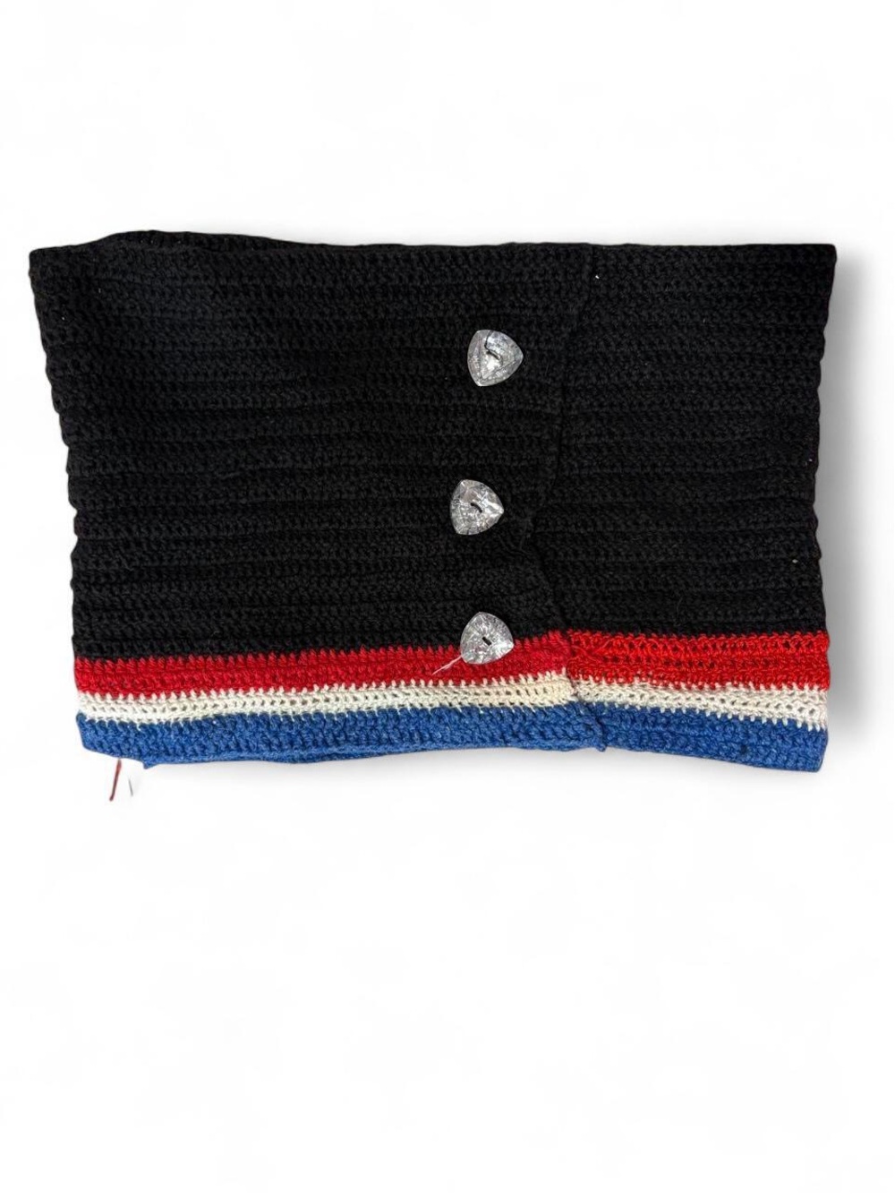 Kids Knit Neck Warmer with Stripe Detail - Black, Red, White, Blue